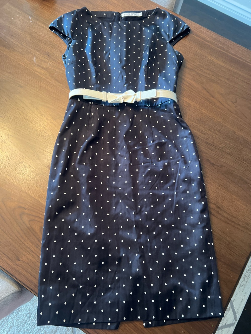 Vintage Christian Dior navy polka dot dress